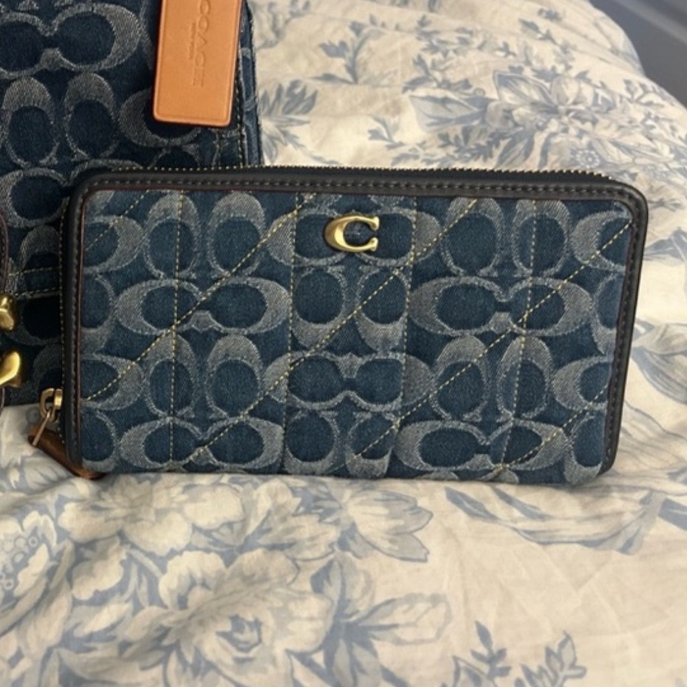 Coach Denim Signature Wallet with Gold Accent